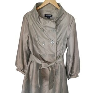 Vintage COFFEESHOP Womens Taupe Belted Double Breasted Funnel Neck Trench Coat L